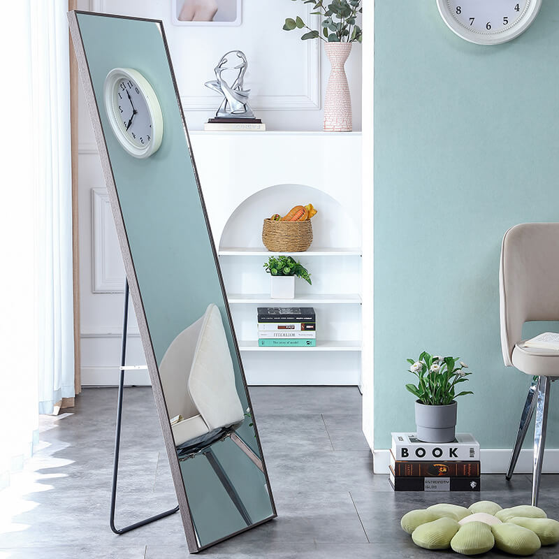 58" Third generation Rectangle Freestanding and Wall-Mount Floor Mirror with Grey Solid Wood Frame