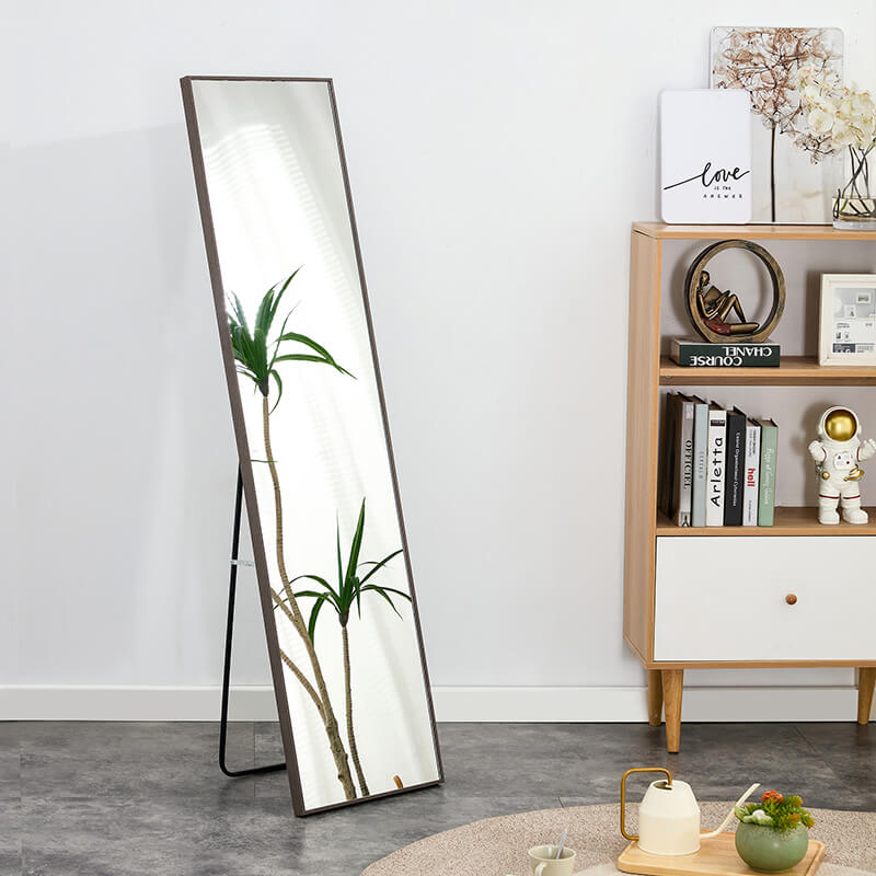 58" Third generation Rectangle Freestanding and Wall-Mount Floor Mirror with Grey Solid Wood Frame