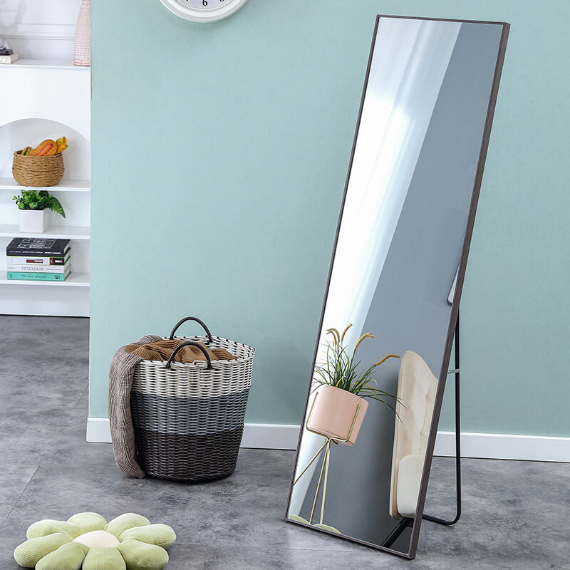 58" Third generation Rectangle Freestanding and Wall-Mount Floor Mirror with Grey Solid Wood Frame