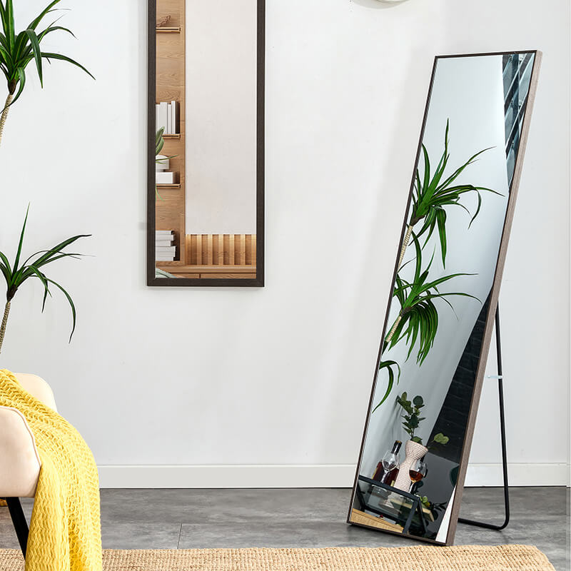 58" Third generation Rectangle Freestanding and Wall-Mount Floor Mirror with Grey Solid Wood Frame