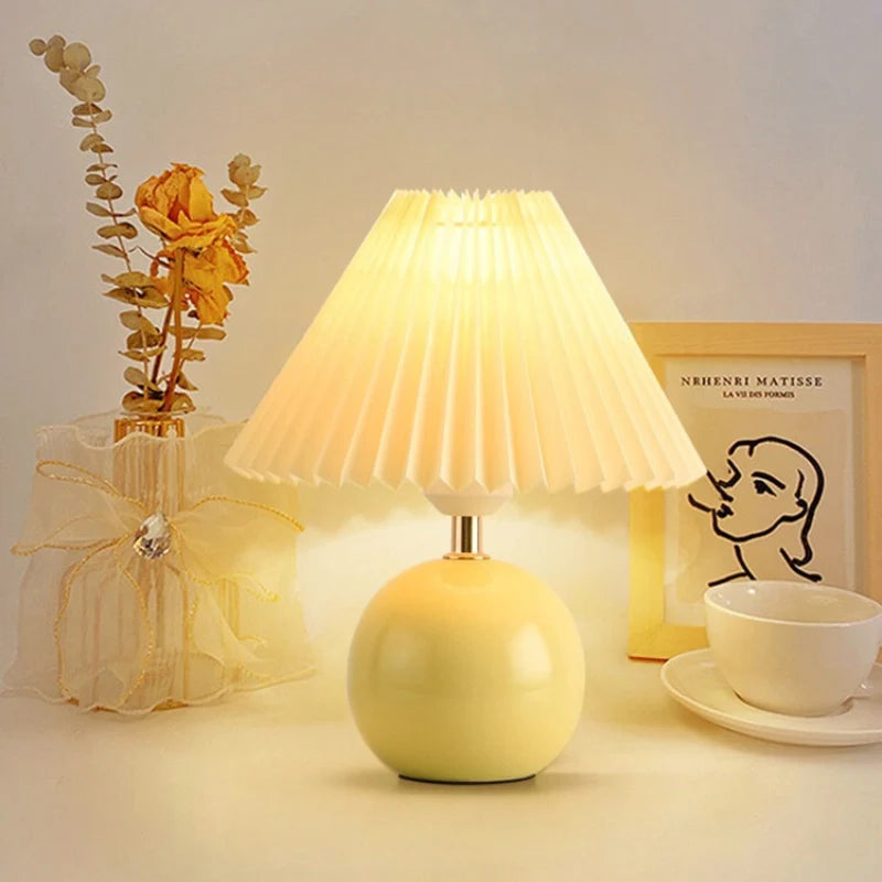 Switched on ceramic table lamp with pleated lamp shade