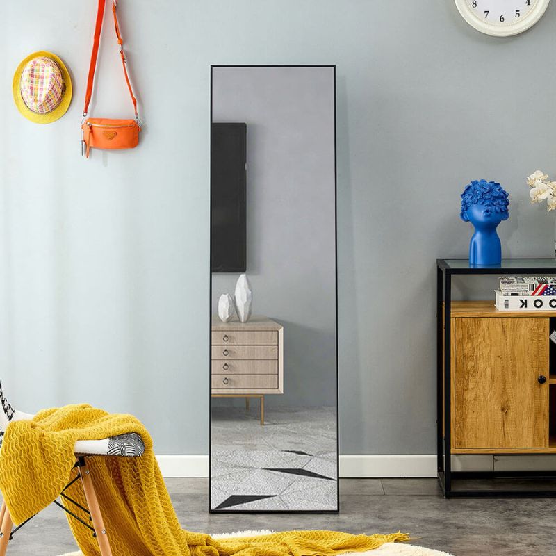 60"L Black Solid Wood Frame Large Full-length Freestanding Floor Mirror