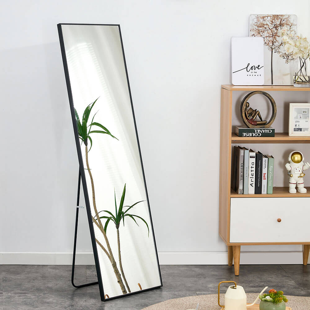 60"L Black Solid Wood Frame Large Full-length Freestanding Floor Mirror