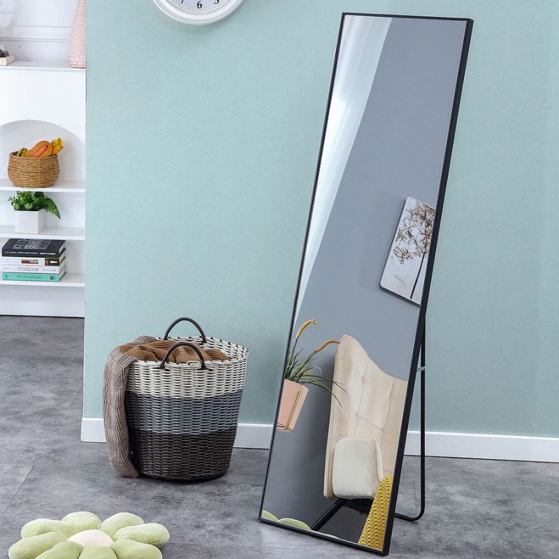 60"L Black Solid Wood Frame Large Full-length Freestanding Floor Mirror