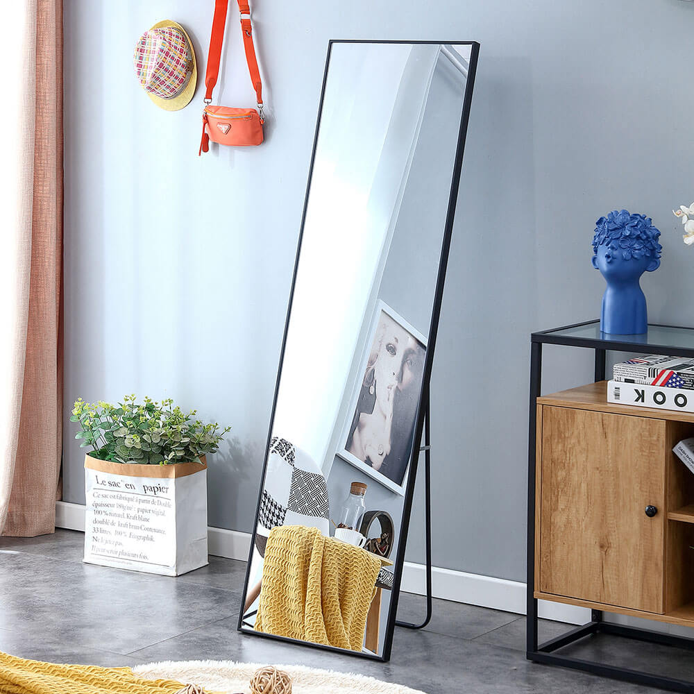 60"L Black Solid Wood Frame Large Full-length Freestanding Floor Mirror