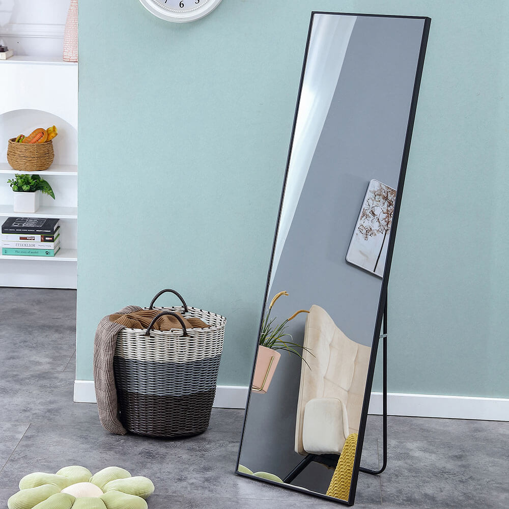 60"L Third Generation Black Solid Wood Frame Large Full-length Decorative Floor Mirror