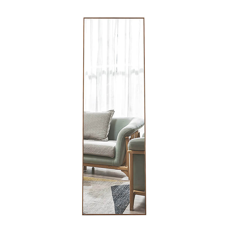 60" Rectangle Full Length Freestanding and Wall-Mount Floor Mirror with Brown Solid Wood Frame