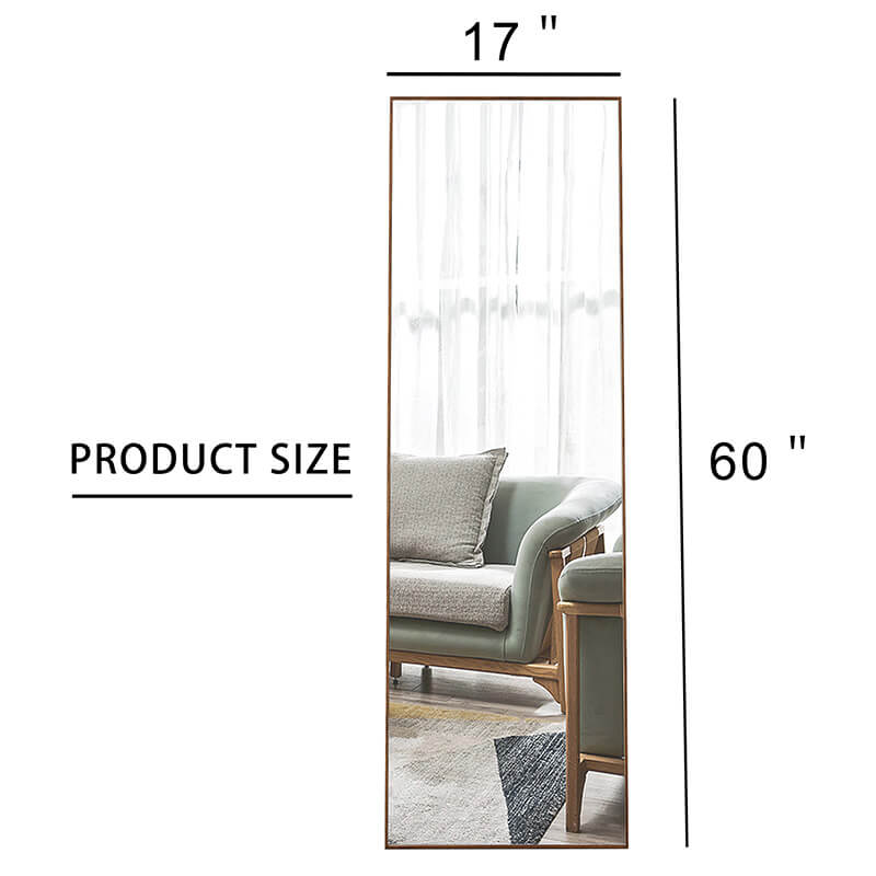 A dimension Image of the 60" Rectangle Full Length Freestanding and Wall-Mount Floor Mirror with Brown Solid Wood Frame