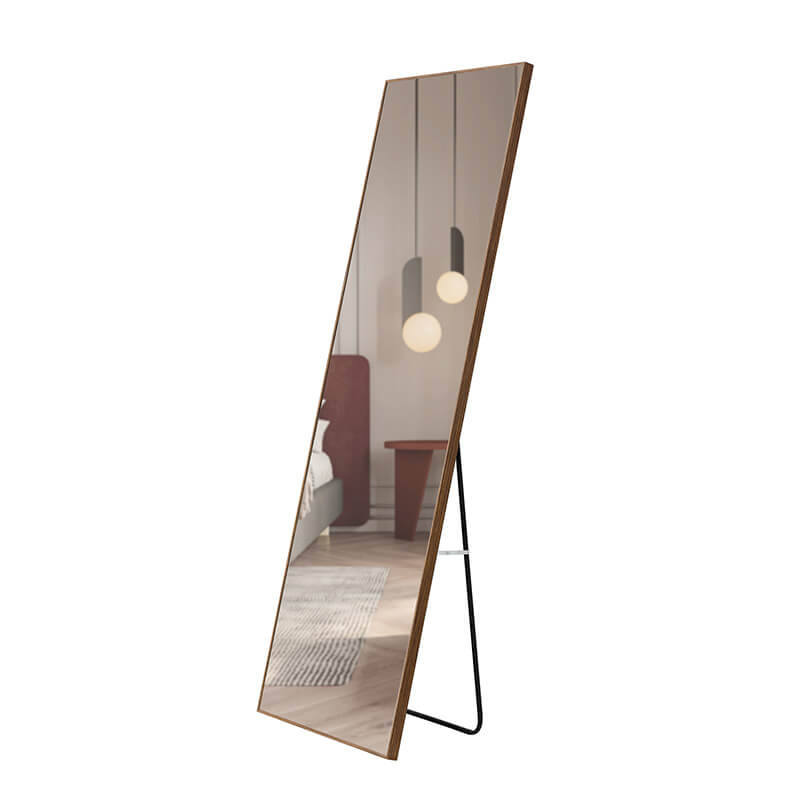 60" Rectangle Full Length Freestanding and Wall-Mount Floor Mirror with Brown Solid Wood Frame