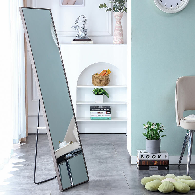 60" Third generation Rectangle Freestanding and Wall-Mount Floor Mirror with Grey Solid Wood Frame