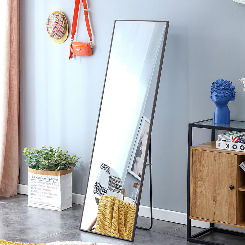 60" Third generation Rectangle Freestanding and Wall-Mount Floor Mirror with Grey Solid Wood Frame