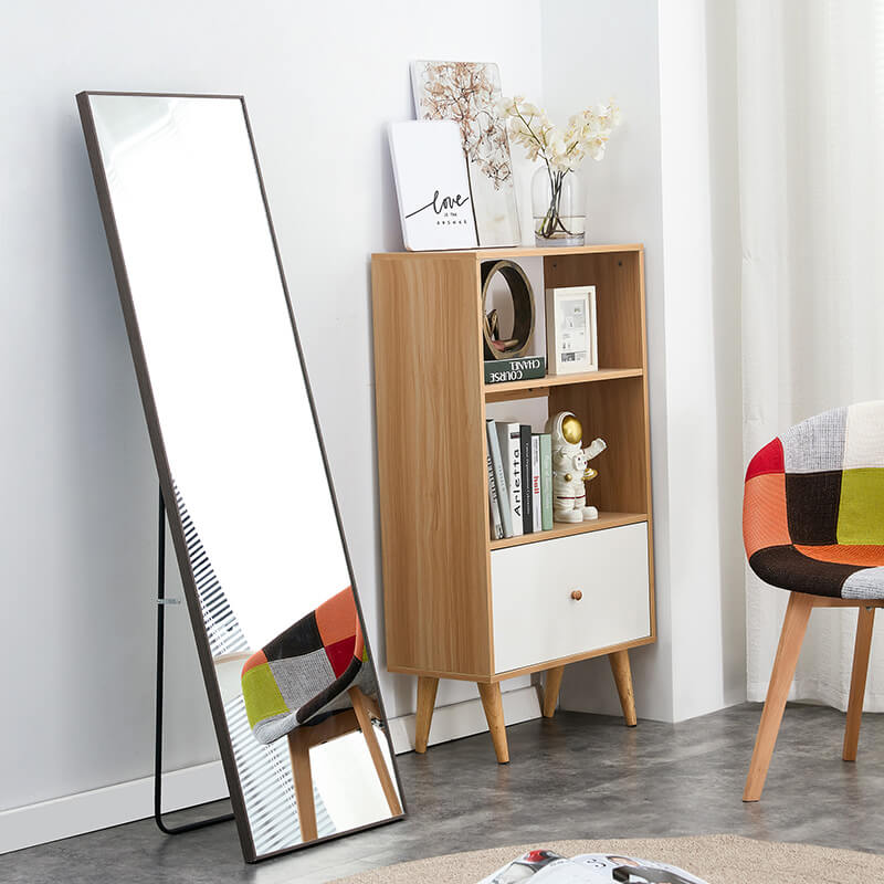 60" Third generation Rectangle Freestanding and Wall-Mount Floor Mirror with Grey Solid Wood Frame