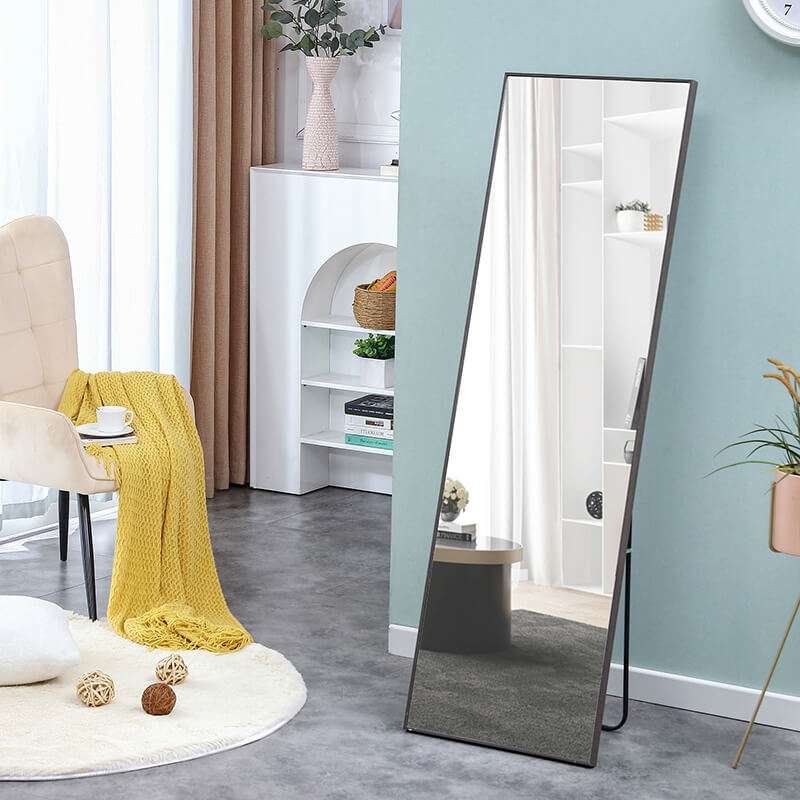 60" Third generation Rectangle Freestanding and Wall-Mount Floor Mirror with Grey Solid Wood Frame