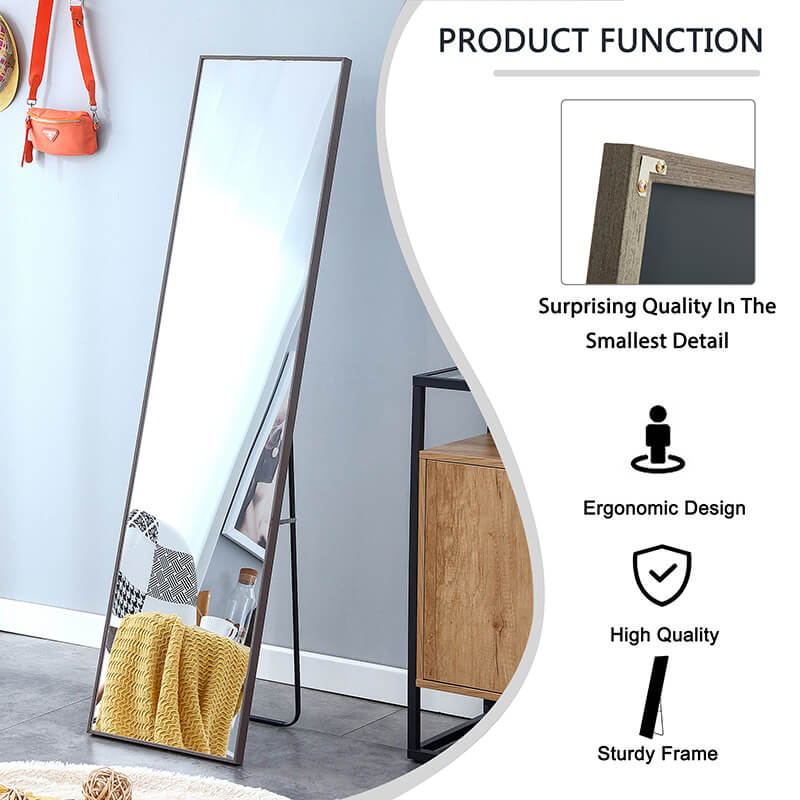 60" Third generation Rectangle Freestanding and Wall-Mount Floor Mirror with Grey Solid Wood Frameproduct function 