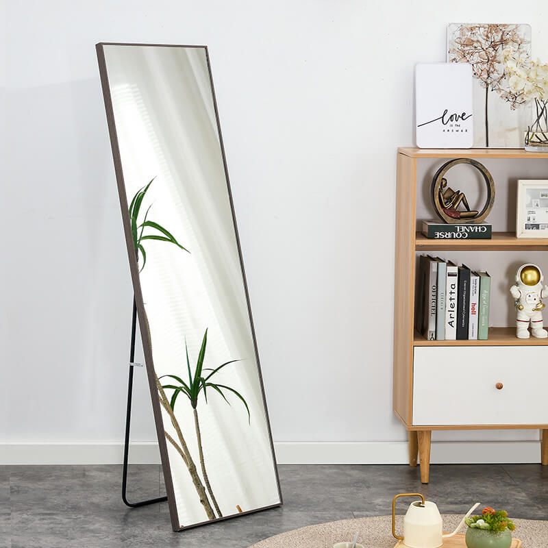 60" Third generation Rectangle Freestanding and Wall-Mount Floor Mirror with Grey Solid Wood Frame