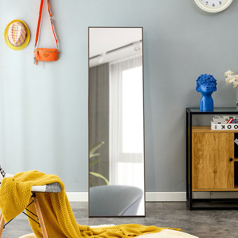 60" Third generation Rectangle Freestanding and Wall-Mount Floor Mirror with Grey Solid Wood Frame