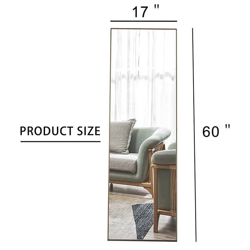 A dimension Image of the 60" Third generation Rectangle Freestanding and Wall-Mount Floor Mirror with Grey Solid Wood Frame