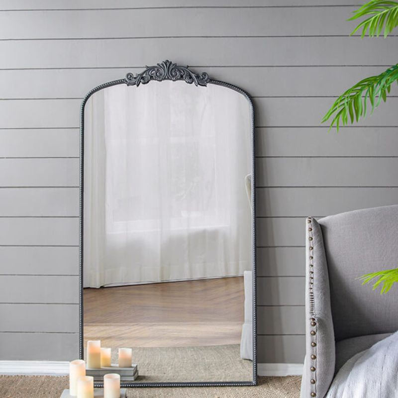 60" x 36" Black Arched Rectangular Frame Full Length Floor Mirror