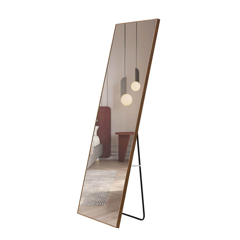 63" Brown Solid Wood Frame Large Rectangle Full-length Freestanding Floor Mirror