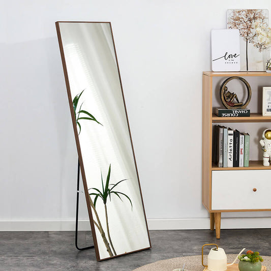 63" Brown Solid Wood Frame Large Rectangle Full-length Freestanding Floor Mirror