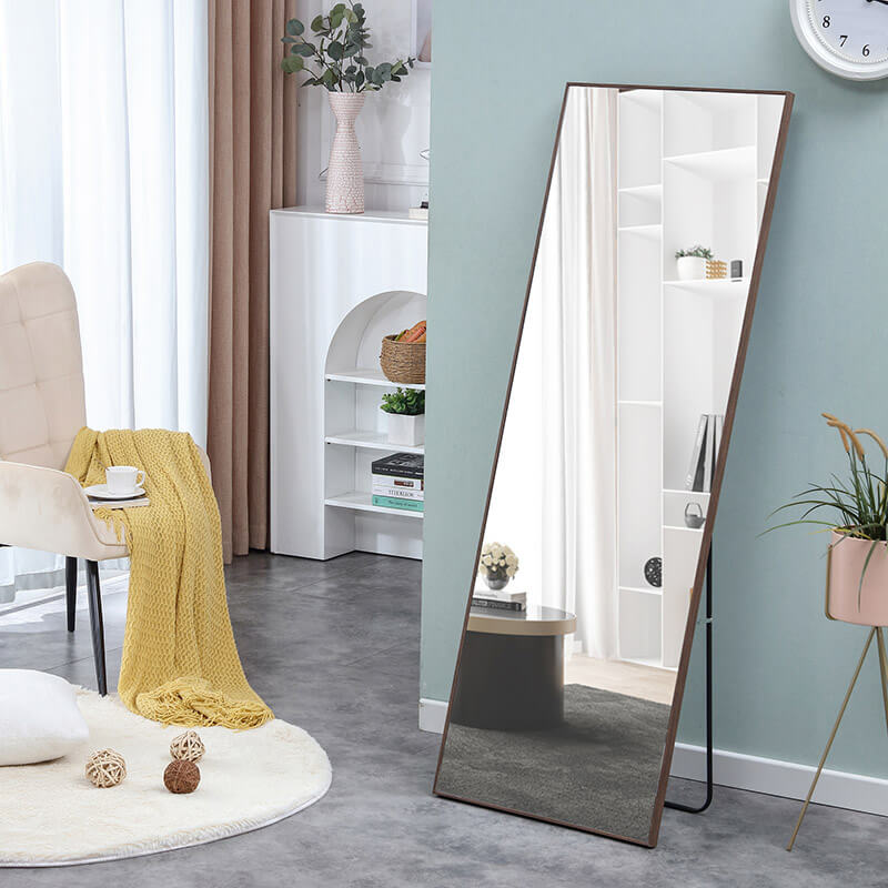 63" Brown Solid Wood Frame Large Rectangle Full-length Freestanding Floor Mirror