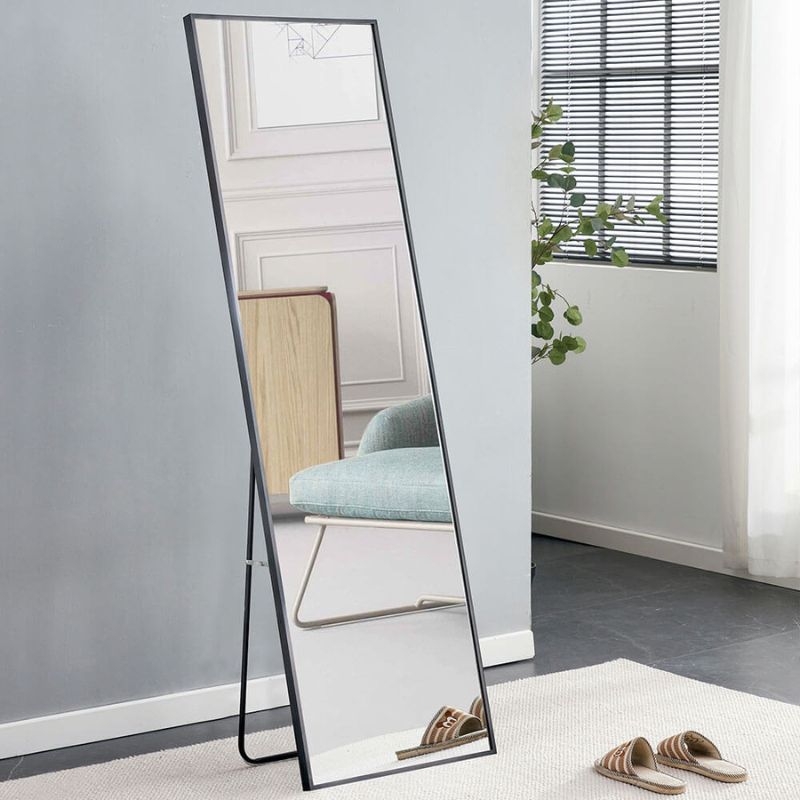 65"L Black Large Rectangle Aluminium Alloy Metal Frame Full-length Freestanding Floor Mirror