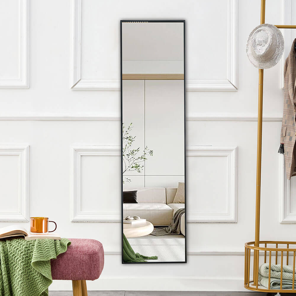 65"L Black Large Rectangle Aluminium Alloy Metal Frame Full-length Freestanding Floor Mirror