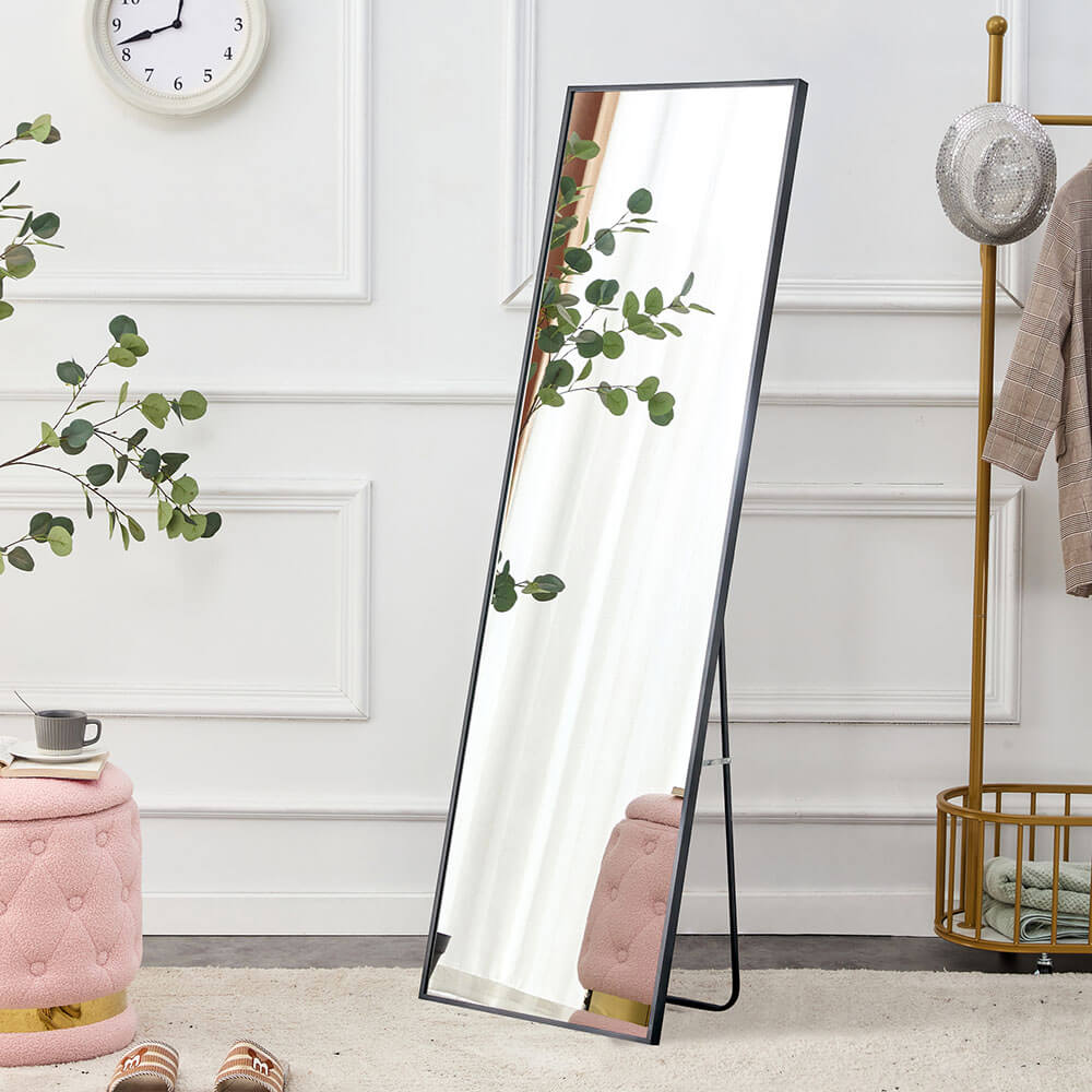 65"L Black Large Rectangle Aluminium Alloy Metal Frame Full-length Freestanding Floor Mirror