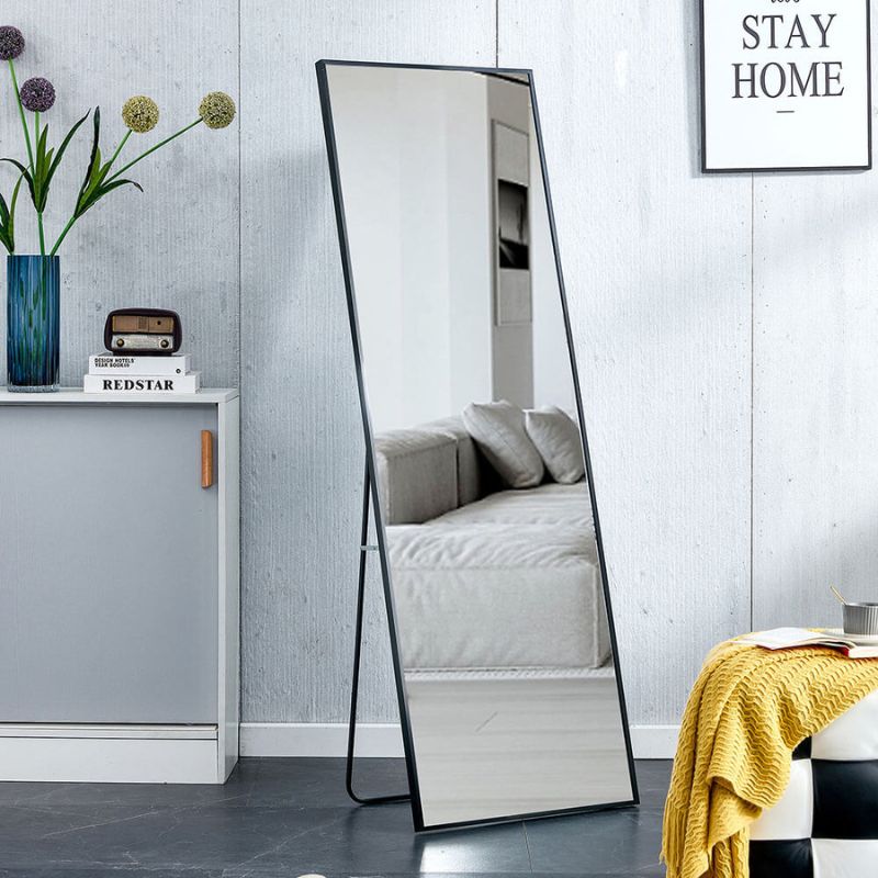 65"L Black Large Rectangle Aluminium Alloy Metal Frame Full-length Freestanding Floor Mirror