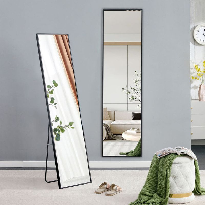 65"L Black Large Rectangle Aluminium Alloy Metal Frame Full-length Freestanding Floor Mirror