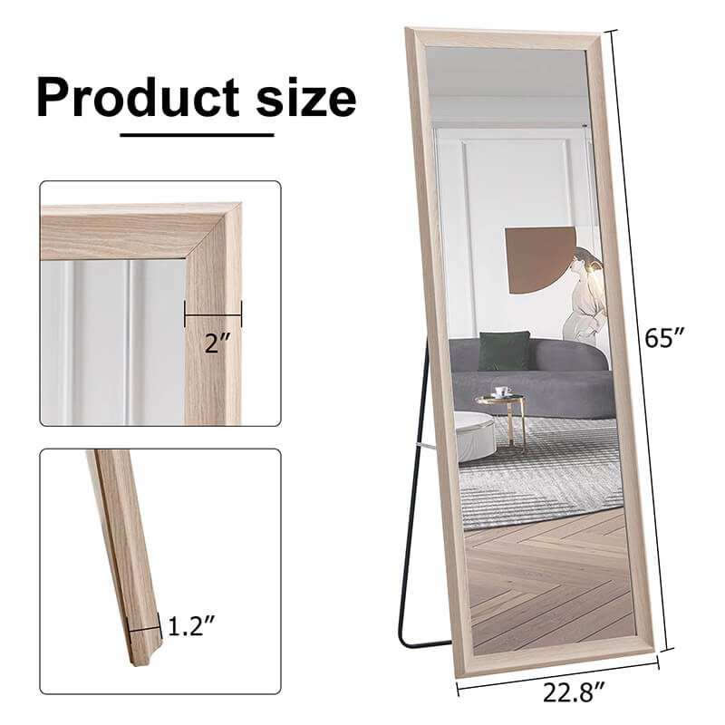 A dimension Image of the 65"L x 22.8W Third Generation Light Oak Solid Wood Frame Large Full-length Decorative Floor Mirror