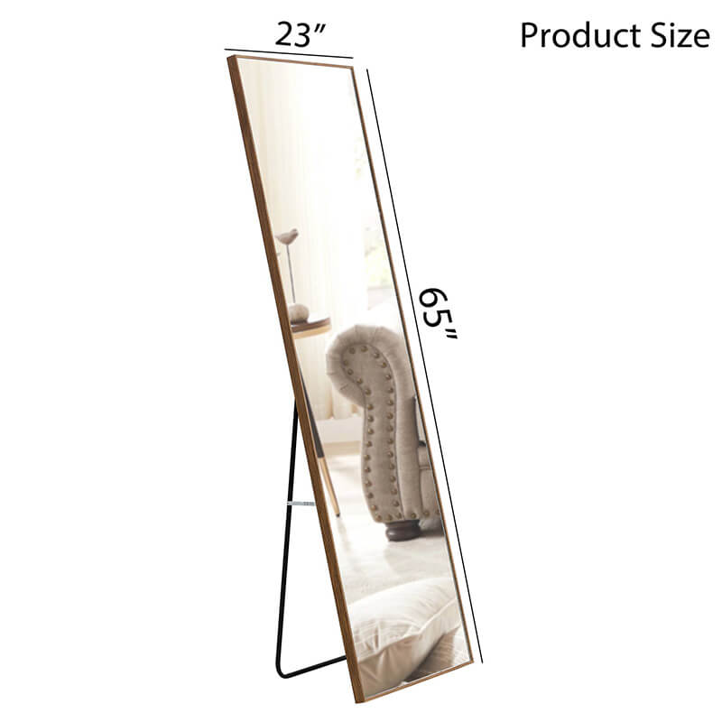 A dimension Image of the 65" Rectangle Full Length Freestanding and Wall-Mount Floor Mirror with Brown Solid Wood Frame