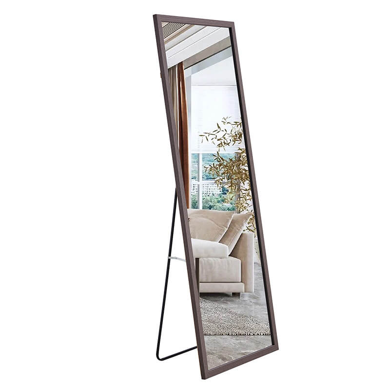 65" Rectangle Gray Wood Grain Thickened Frame Full-Length Floor Mirror