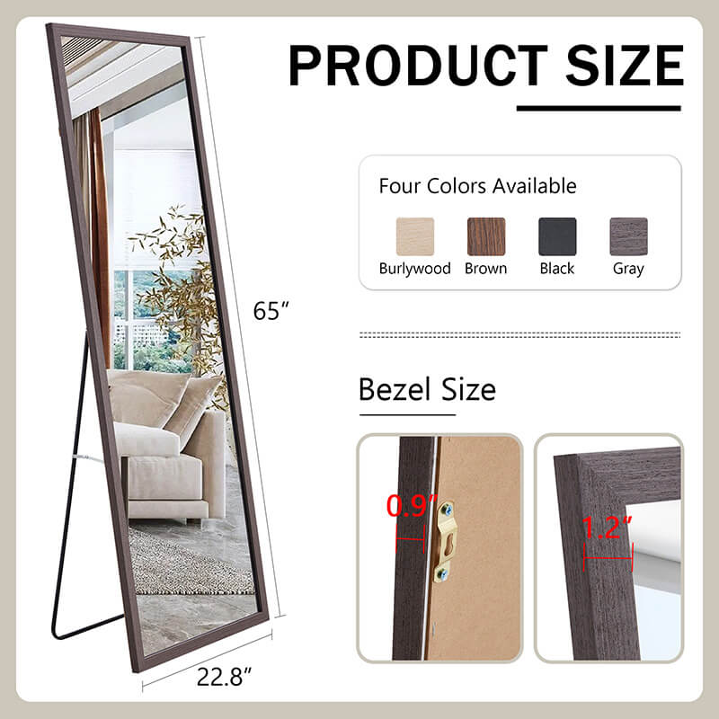 A dimension Image of the 65" Rectangle Gray Wood Grain Thickened Frame Full-Length Floor Mirror