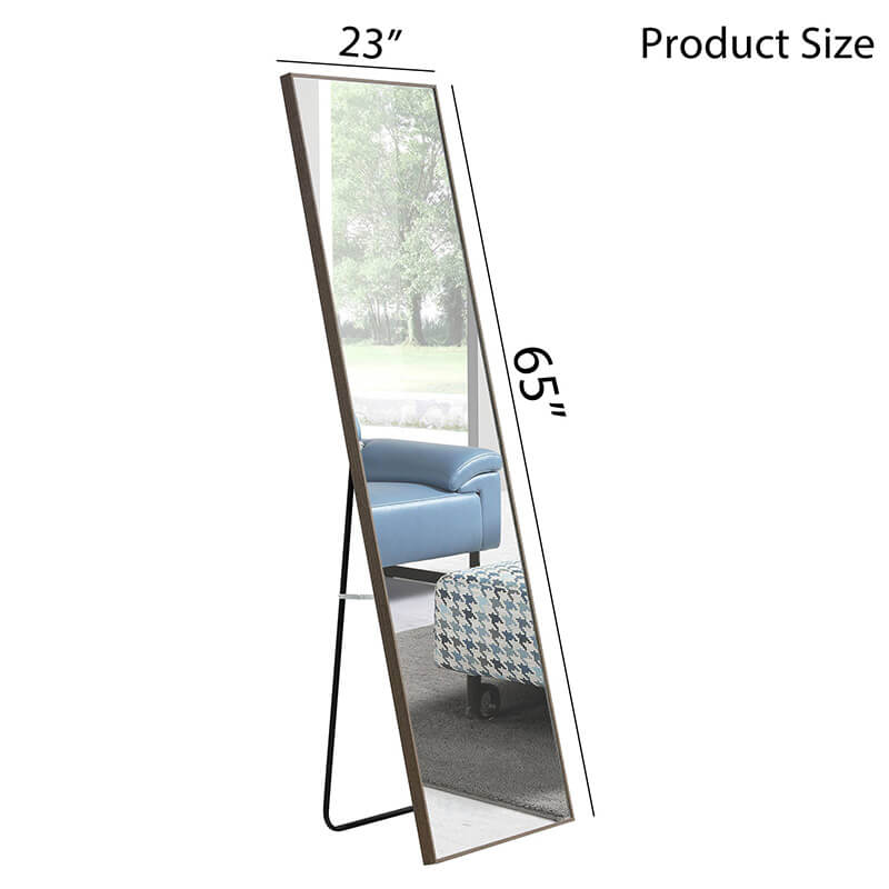 A dimension Image of the 65" Third generation Rectangle Freestanding and Wall-Mount Floor Mirror with Grey Solid Wood Frame 