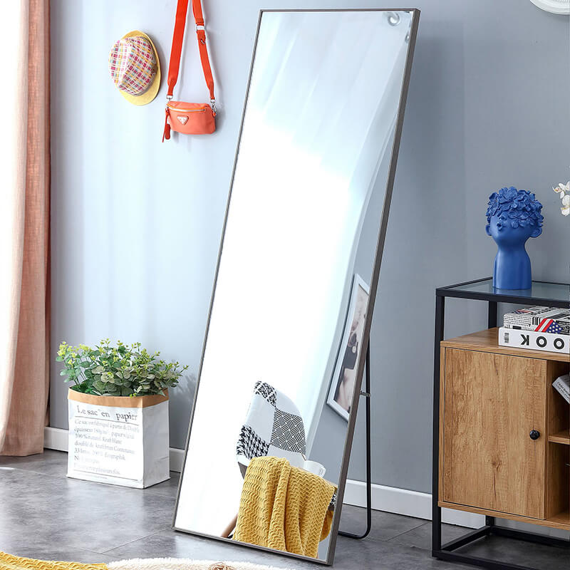 65" Third generation Rectangle Freestanding and Wall-Mount Floor Mirror with Grey Solid Wood Frame