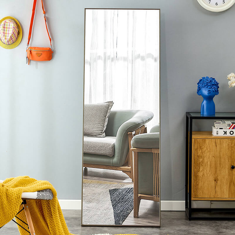 65" Third generation Rectangle Freestanding and Wall-Mount Floor Mirror with Grey Solid Wood Frame