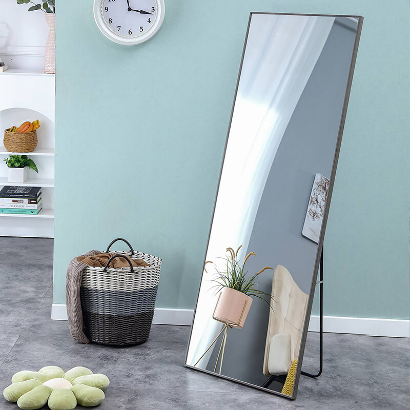 65" Third generation Rectangle Freestanding and Wall-Mount Floor Mirror with Grey Solid Wood Frame