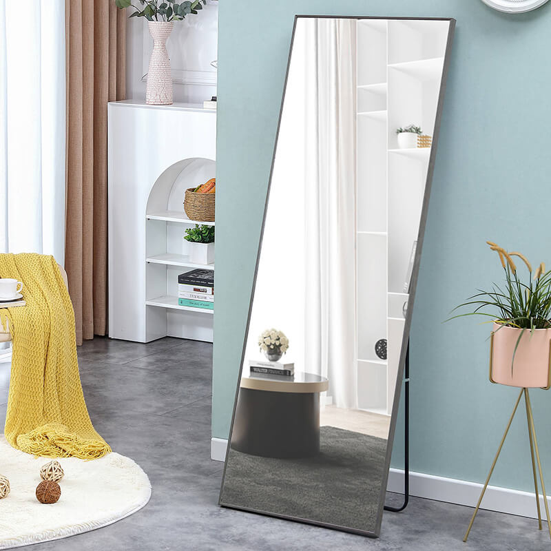 65" Third generation Rectangle Freestanding and Wall-Mount Floor Mirror with Grey Solid Wood Frame