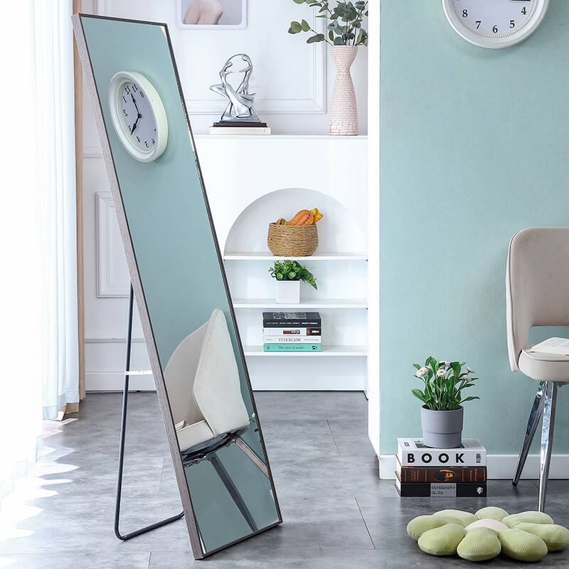 65" Third generation Rectangle Freestanding and Wall-Mount Floor Mirror with Grey Solid Wood Frame