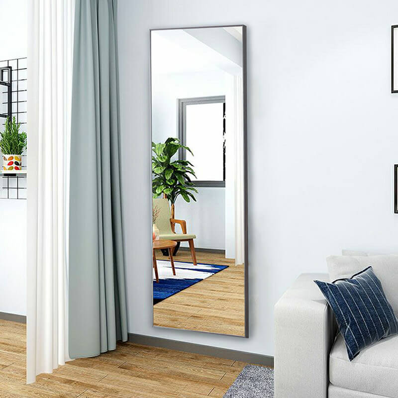 65" Third generation Rectangle Freestanding and Wall-Mount Floor Mirror with Grey Solid Wood Frame