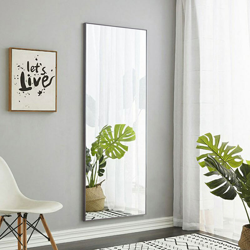 65" Third generation Rectangle Freestanding and Wall-Mount Floor Mirror with Grey Solid Wood Frame