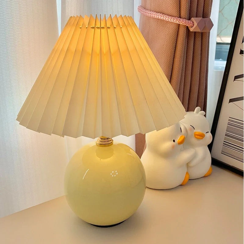 Switched on ceramic table lamp with pleated lamp shade