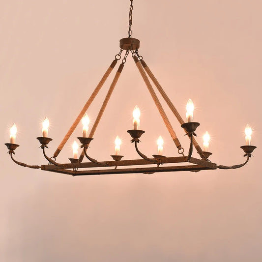 A Modern Rectangular Dining Room Chandelier suspended from above