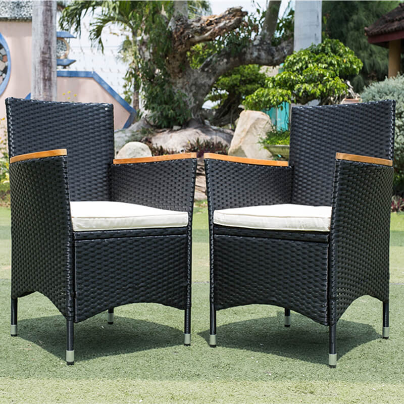 7-Piece Black Wicker Outdoor Patio Dining Set with Acacia Wood Top