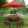 70" Brown Wood 8-Person Outdoor Circular Camping Table with Umbrella Hold Design and 4 Built-in Benches