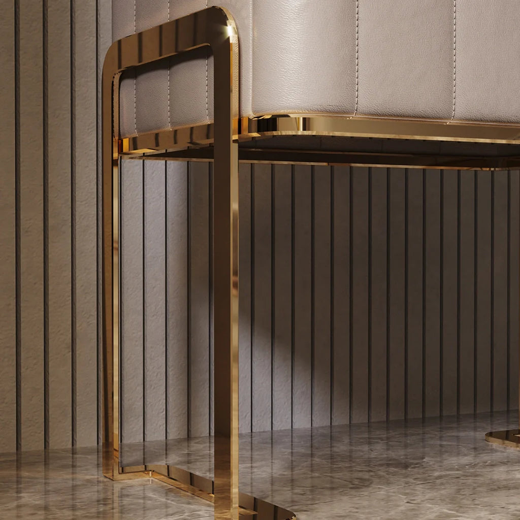 Close up view of Modern Nightstand PU Leather covering and Gold base in Nightstand ideas.