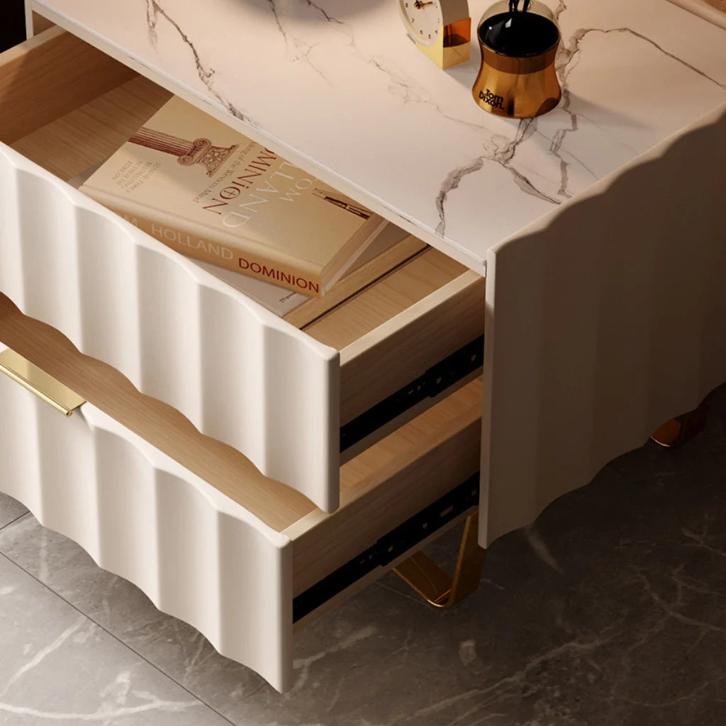 2 Drawer Nightstand in Ivory white, showcasing its spacious 2 tier drawers