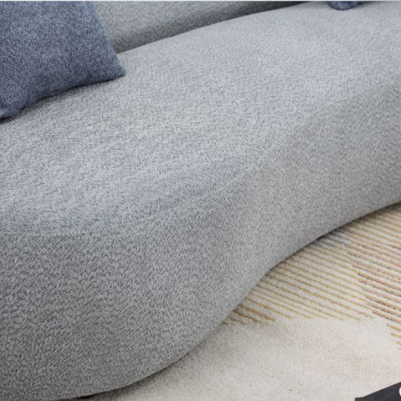 86" Mid-century Grey 3-seat Curved Boucle Fabric Upholstered Swivel Sofa with 2 Throw Pillows