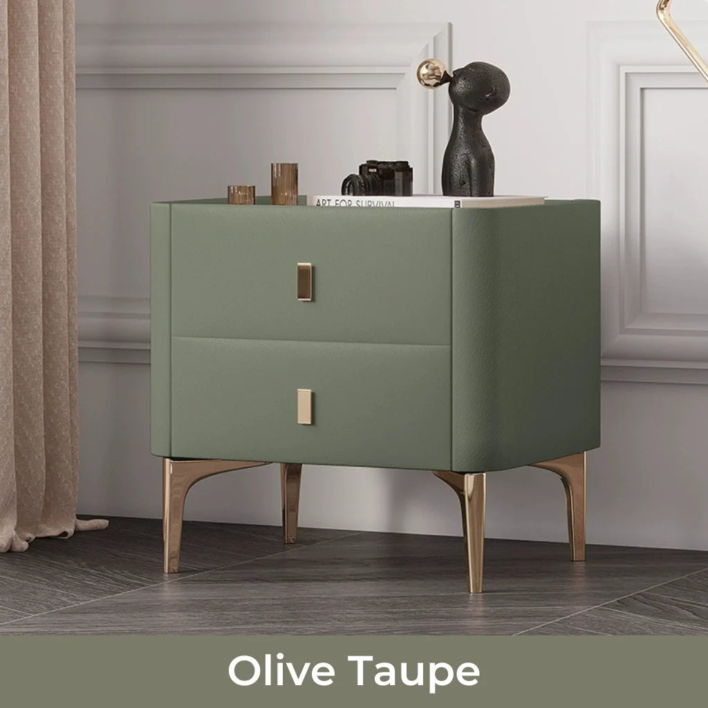 a modern nightstand idea in olive taupe